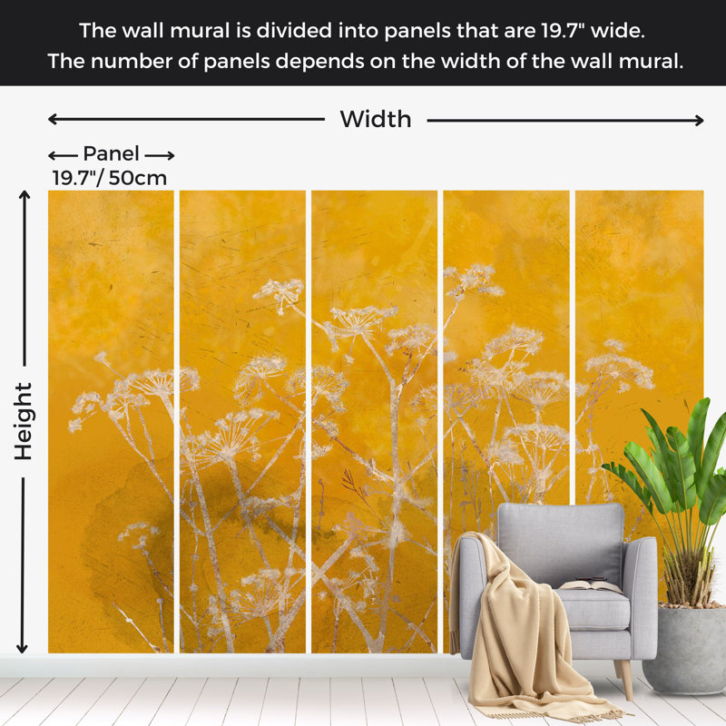 Papier peint floral - Prairie baignée de soleil, L 27 po x l 39 po