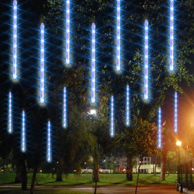  864LED Christmas Light, Meteor Shower Rain Lights 11.8 Inch 24 Tubes, Waterproof Plug in Falling Rain Lights Christmas Decorations for Xmas Bushes Tree Yard Party (Blue)