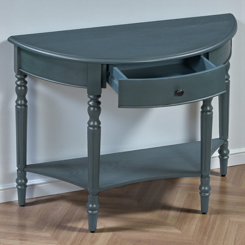 Console 39 po, en forme de demi-lune, avec tiroir et tablette, pour entrée, salon, couloir, Marine