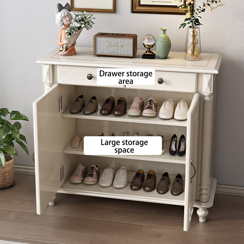 White Solid Wood Shoe Storage Bench