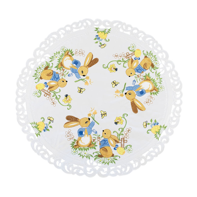 Lillimai Easter Bunny on White Table Topper (23" Round)