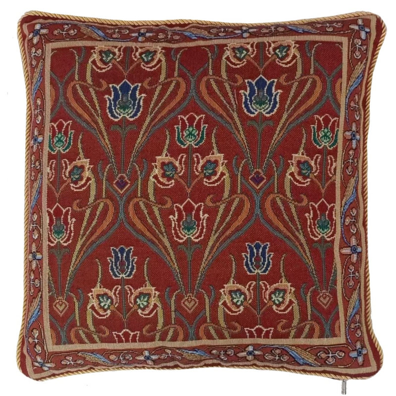  Floral Pillow Cover, Dark Red