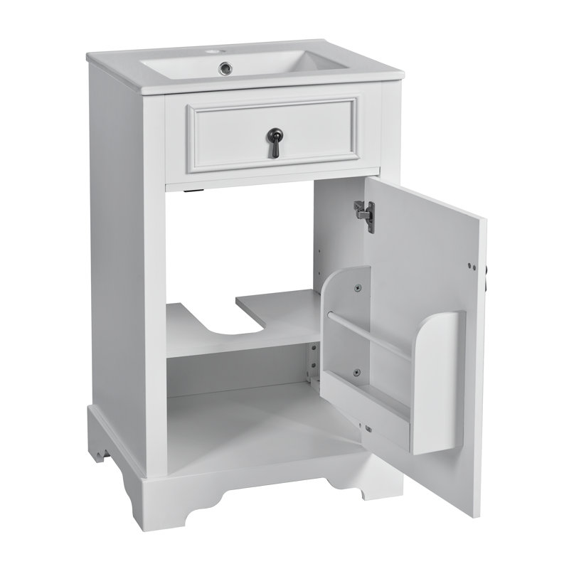 Meuble-lavabo autoportant de 20 po avec lavabo en céramique Aurelius, tablette réglable et support de rangement fixé à la porte