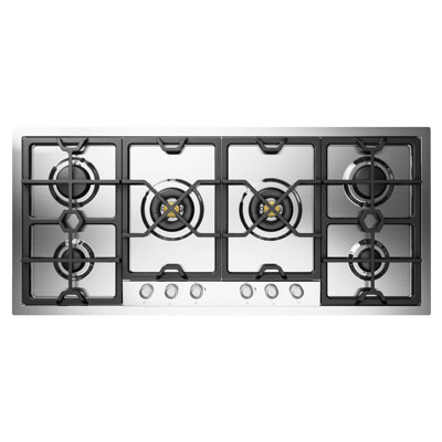 ILVE Panoramagic 48 inch Built-In Gas Cooktop with Total Black Brass Burners, in Stainless Steel (6 Sealed Burners)