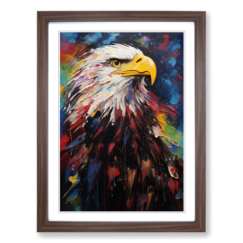 Eagle - Single Picture Frame Print on Wood, Walnut Framed, 64cm H x 46cm W