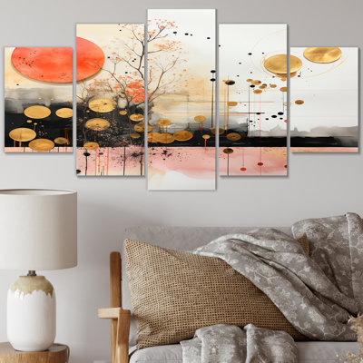 Escape To Serenity Vintage Pink Gold Watercolor - Modern Geometric Wall Art Print - 5 Panels