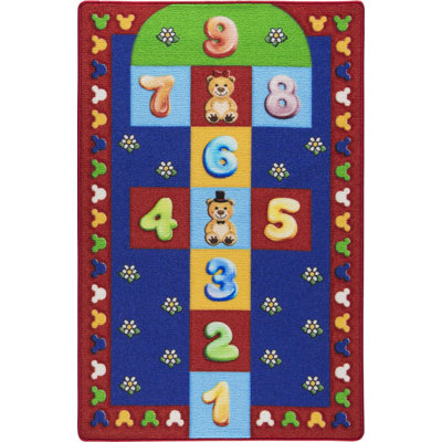 Tapis bleu / rouge en polyamide tissé à la machine 3 pi 3 po x 4 pi 11 po Rectangle Exmore