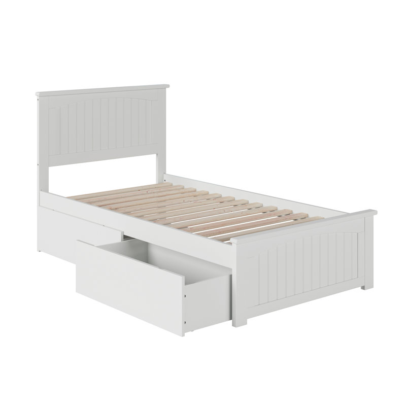 Kindig Solid Wood Coastal Cottage Platform Bed with Matching Footboard and Storage Drawers, White, Twin