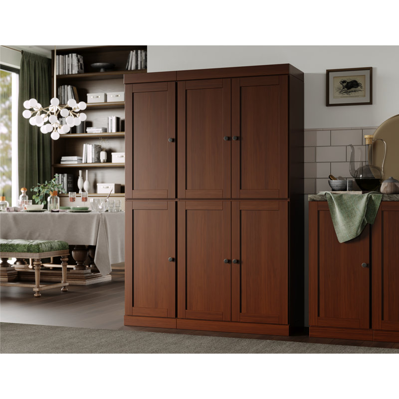 Garde-manger 100% bois massif 48,5 po avec portes Shaker et tablettes réglables, Moka