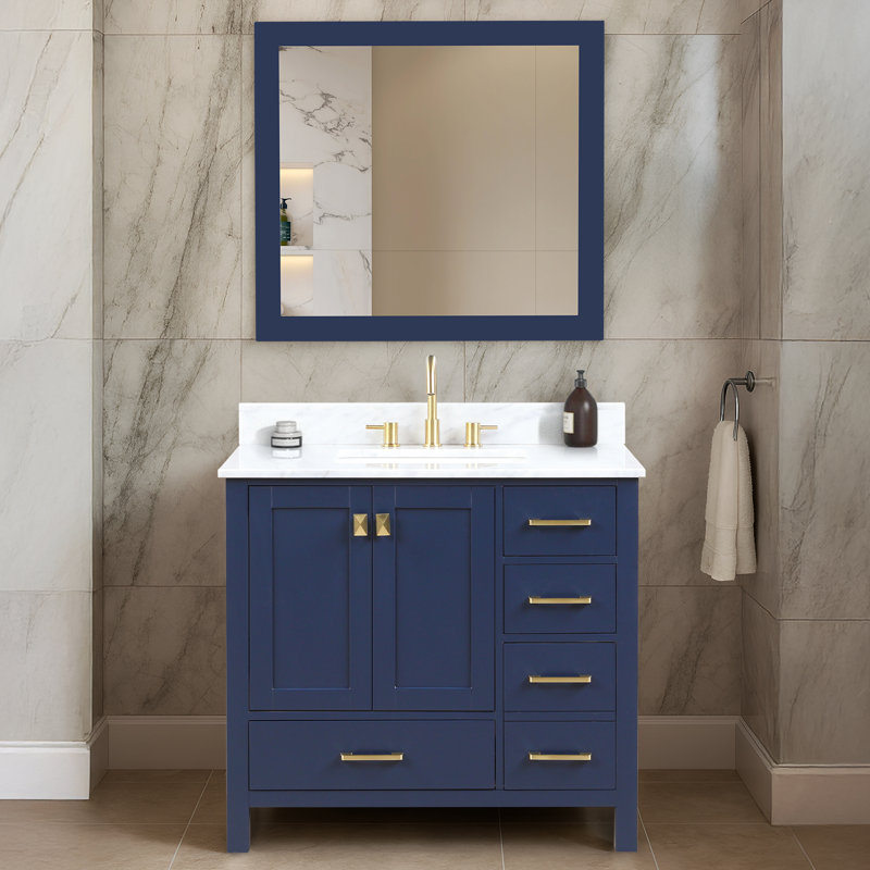 Degraaf 37'' Single Bathroom Vanity with Carrara Marble Top, Blue