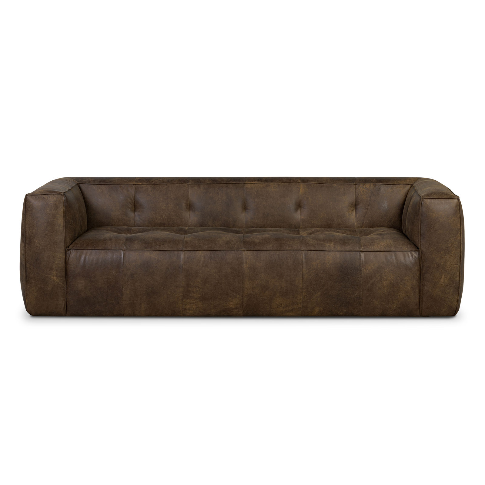  92'' Full-Grain Genuine Italian Leather Square Arm Sofa, Brown Stone Full Grain Leather