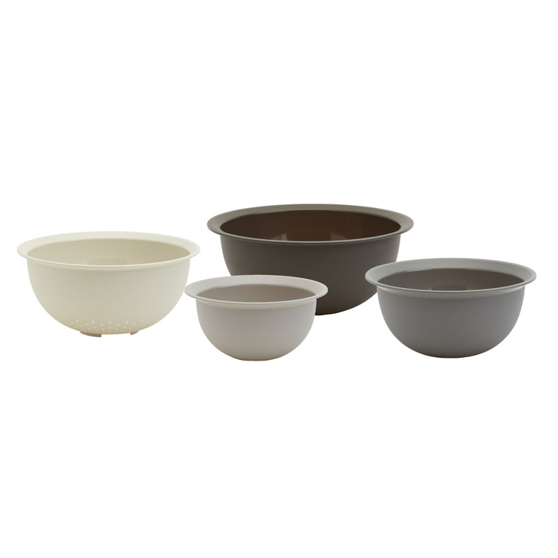 4 Piece Round Gray Plastic Mixing Bowls and Colander Set