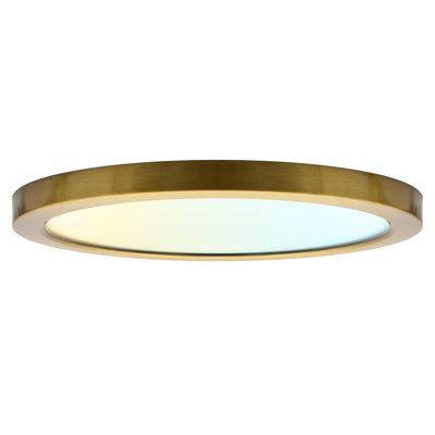  9 po Luminaire DEL encastré, montage en surface, 5CCT, 1500LM, CRI90, faisceau de 110 °, 18 watts, à intensité variable, homologué Wet et homologué UL, rond mince + garniture en laiton