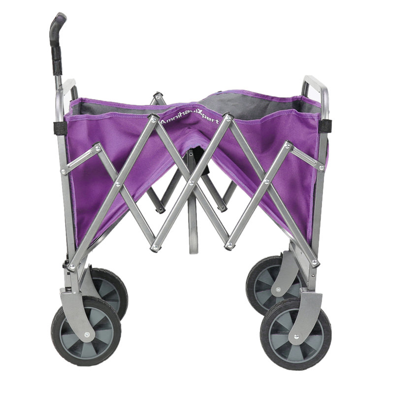 Chariot pliable robuste avec roues tout-terrain, capacité de 113 kg (250 lb), idéal pour le camping, la plage et le jardin, violet.