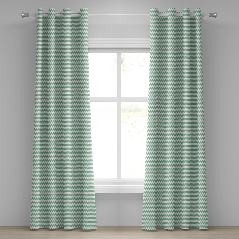 Ambesonne Chevron Grommet Curtain 2-Panel Window Drapes, 50"x120", White Jade Green, 50" W x 108" L