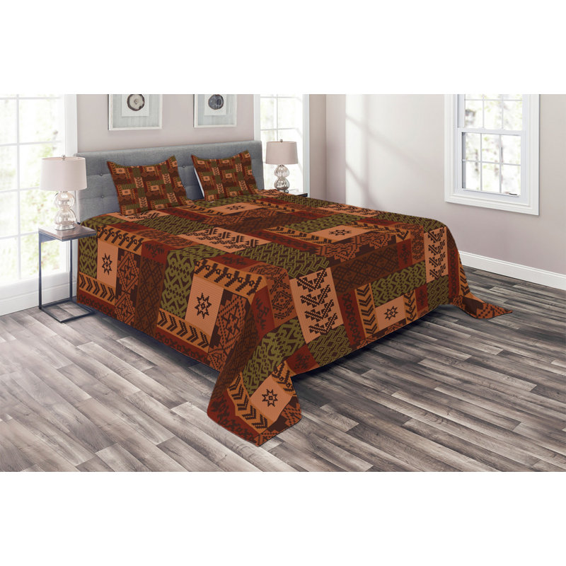 Folk Rustic Polyester Geometric Shapes Coverlet, King Bedspread + 2 Shams