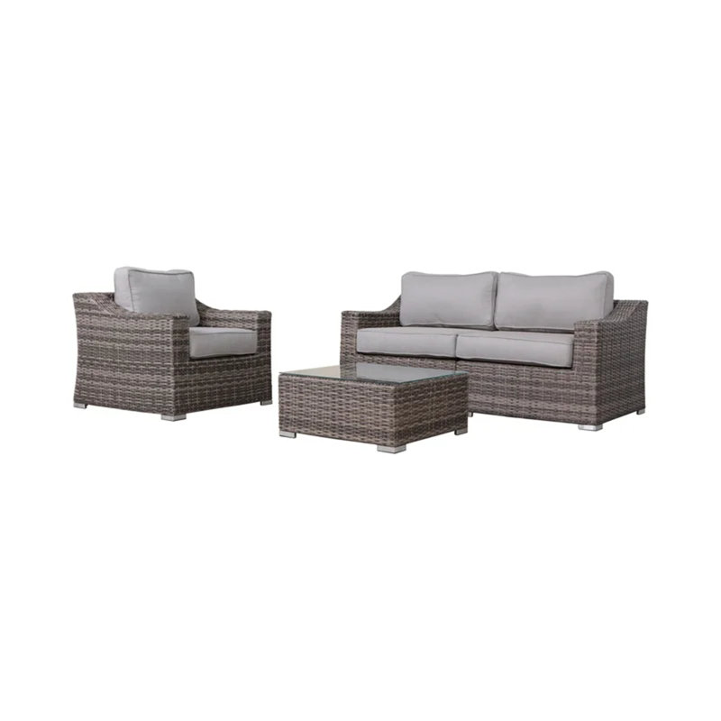 Ensemble de conversation en osier pour 3 personnes avec coussins
