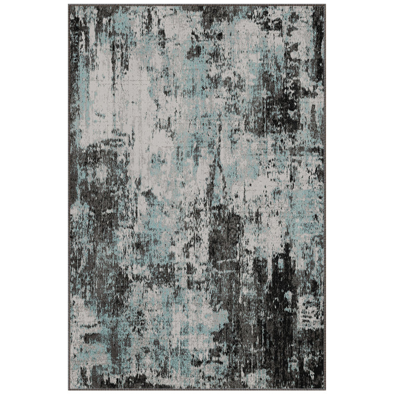 Modern Abstract Printed Area Rug Non-Slip Machine Washable Low Pile for Living Room Bedroom, Blue/Black, Rectangle 9' x 12'