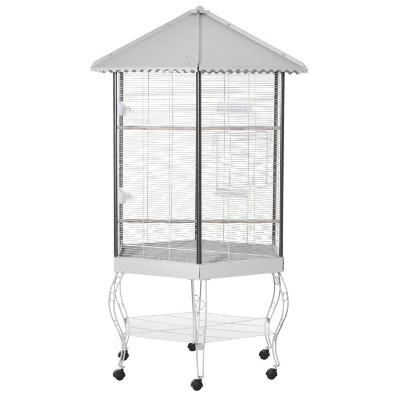 Extra Large Flight Bird Cage With Storage - Hexagon Covered Canopy Portable Aviary