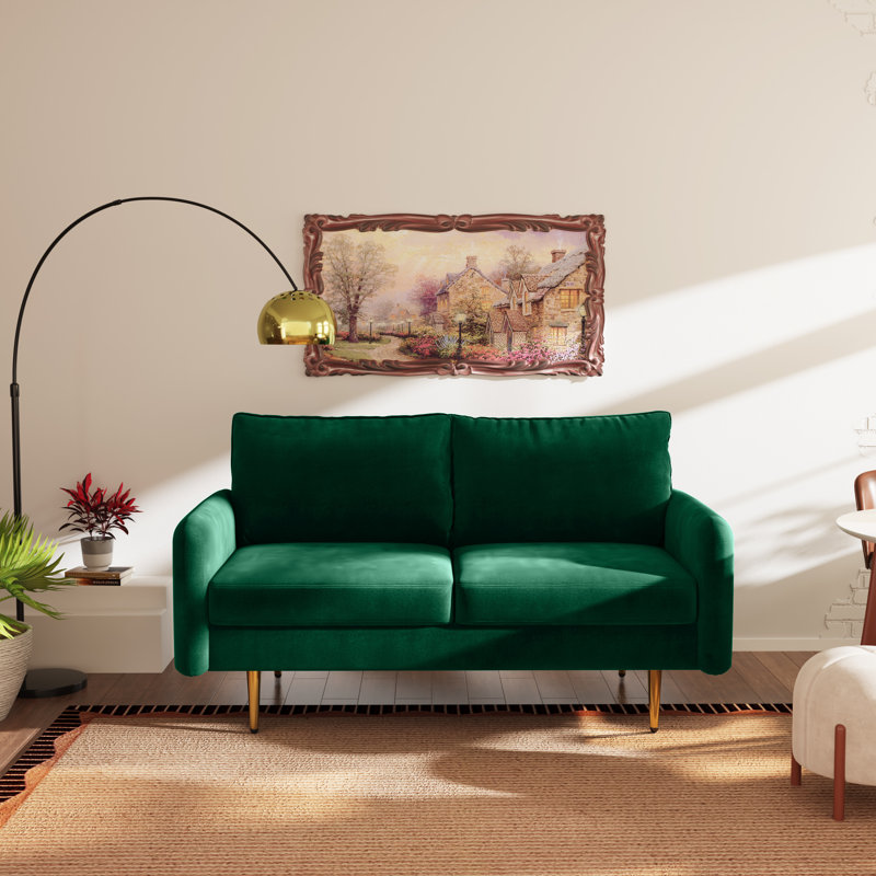 Casey 58" Velvet Round Arms Sofa Loveseat, Green Velvet, Velvet