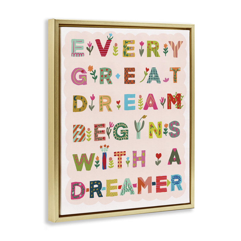Cadre flottant «Every Great Dream», conception par Kamdon Kreations, H 21 po x l 17 po, Cadre flottant métallique doré