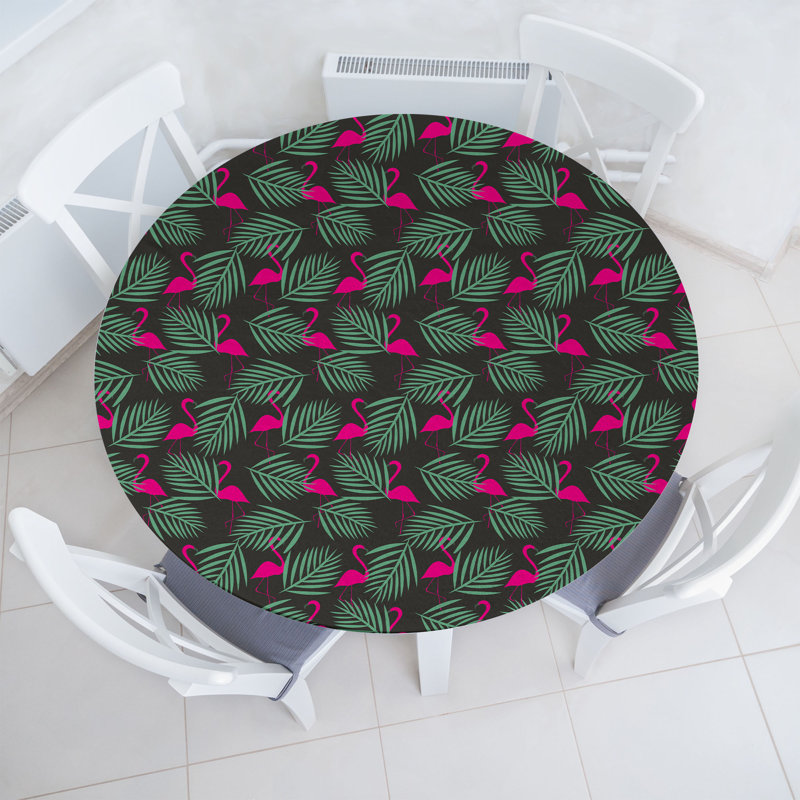 Bungalow Rose Flamingo Fitted Round Tablecloth Diameter, 51.97" Round