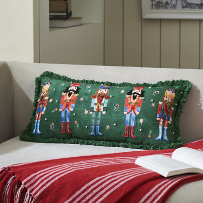 Coussin casse-noisette vert frangé 12 x 24