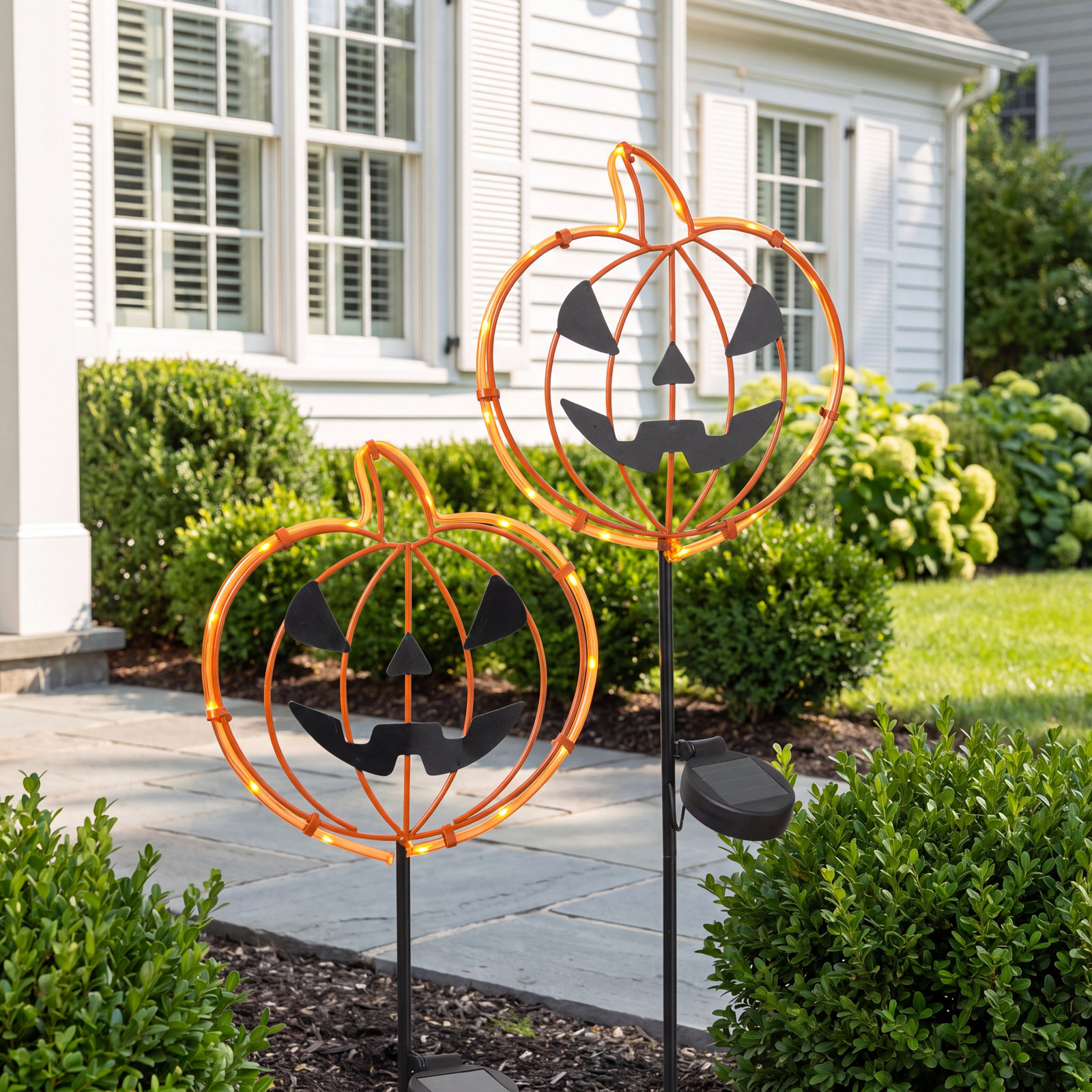 Solar Lighted Metal Pumpkin Yard Stake Set