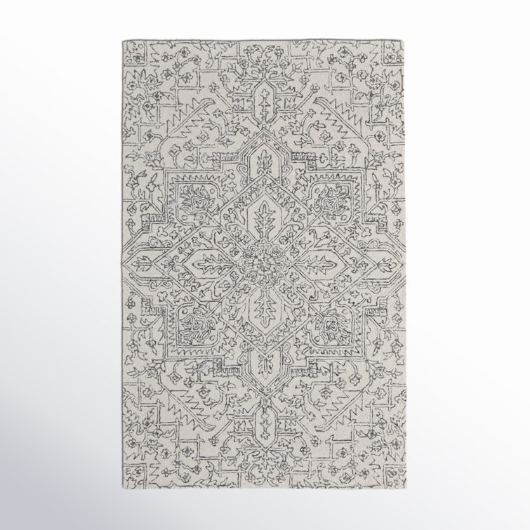 Rectangle Armando Oriental Handmade Tufted Wool/Cotton Area Rug in Charcoal Gray