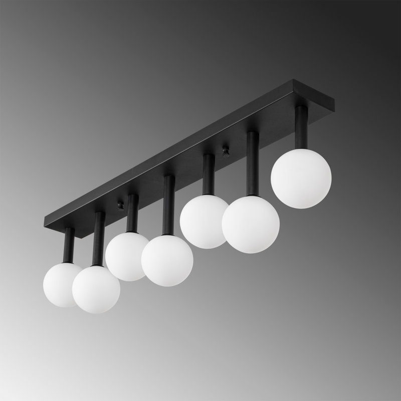 Modern Industrial Chandelier, Black & Cream Metal Body, 32.3 x 3.9 x 10.2 inches | 7 x G9 Socket (Max 8W) | Elegant Glass Cap, IP20 Rated | Perfect for Scandinavian & Contemporary Spaces, Bulb Not Included