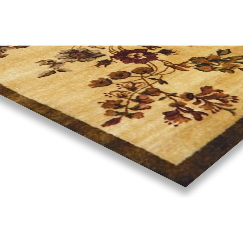 Tapis de zone en laine beige/rouge foncé 4 pi 6 po x 6 pi one-of-kind à la main noué la Helene