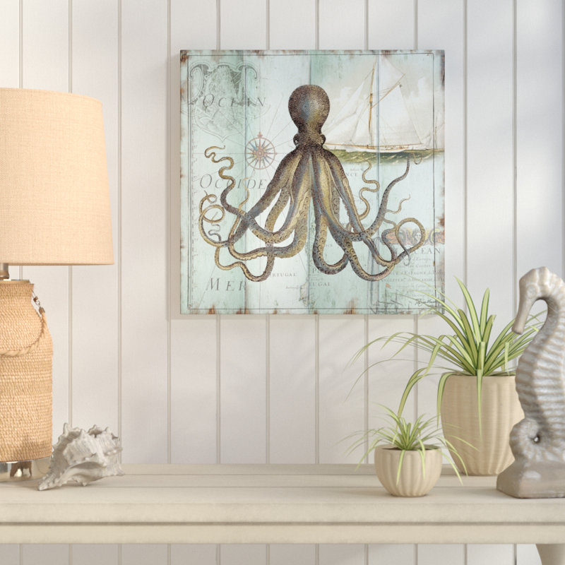 «La Mer: Shore Octopus» par Tre Sorelle Studios, reproduction d'art graphique sur toile, H 48 po x l 48 po