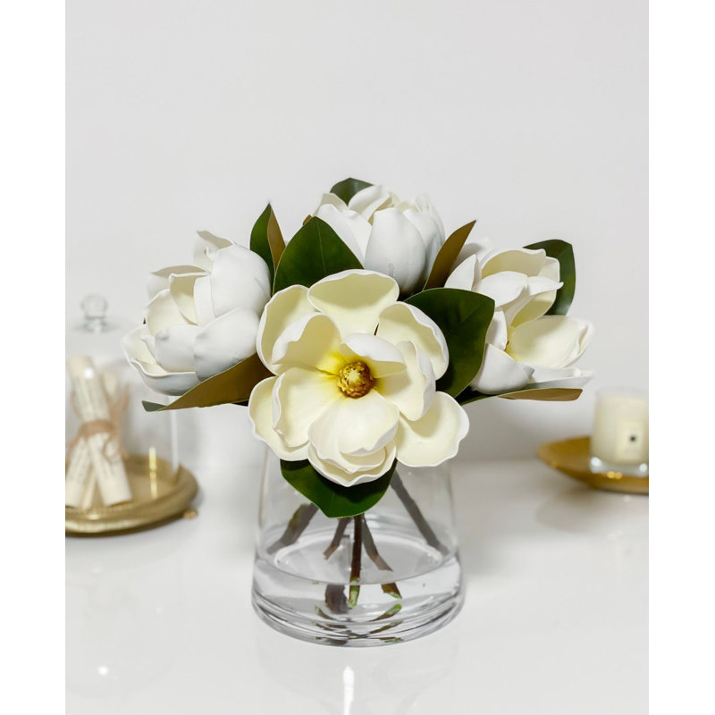 Premium REAL TOUCH White/Cream Magnolia Stems – Lifelike Faux Magnolia Flowers
