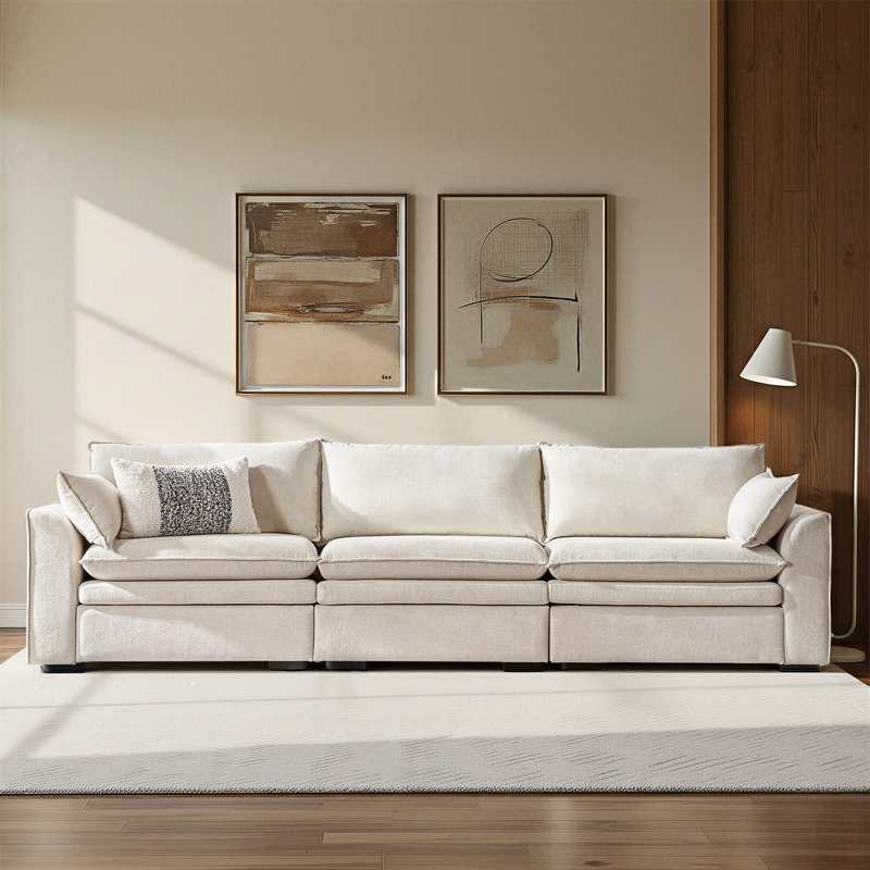 Wolff Modern 121" 3-Piece Oversized Modular Sofa with Double-Cushion, Ivory