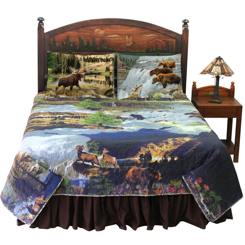 Animal Print Quilt, Super Queen Quilt, Blue/Gray/Brown