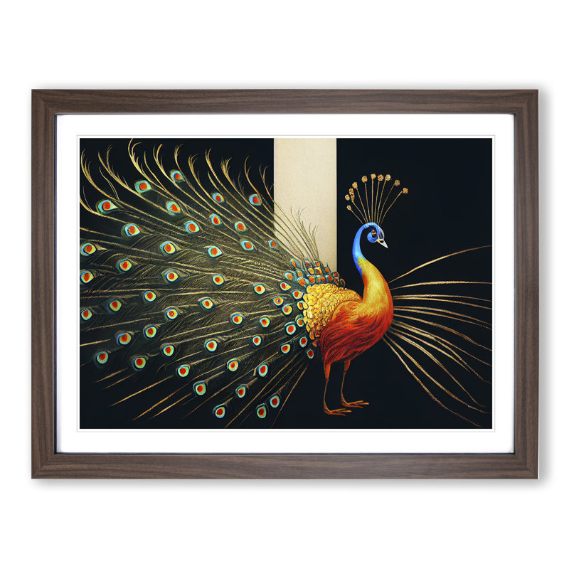 Cosmopolitan Peacock - Framed Print, 25cm H x 34cm W x 2cm D, Walnut