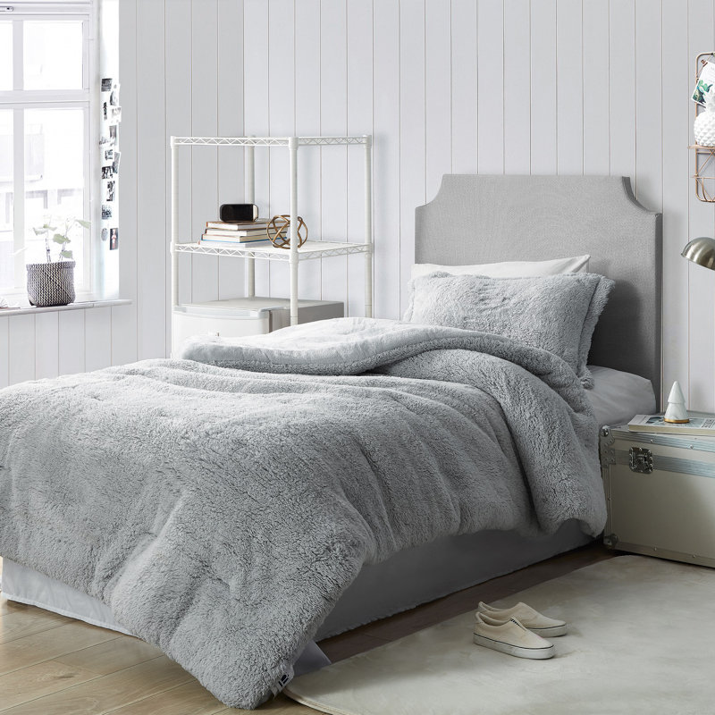 Box Stitch Comforter Set, Twin Extra Long Comforter + 1 Standard Sham , Gray