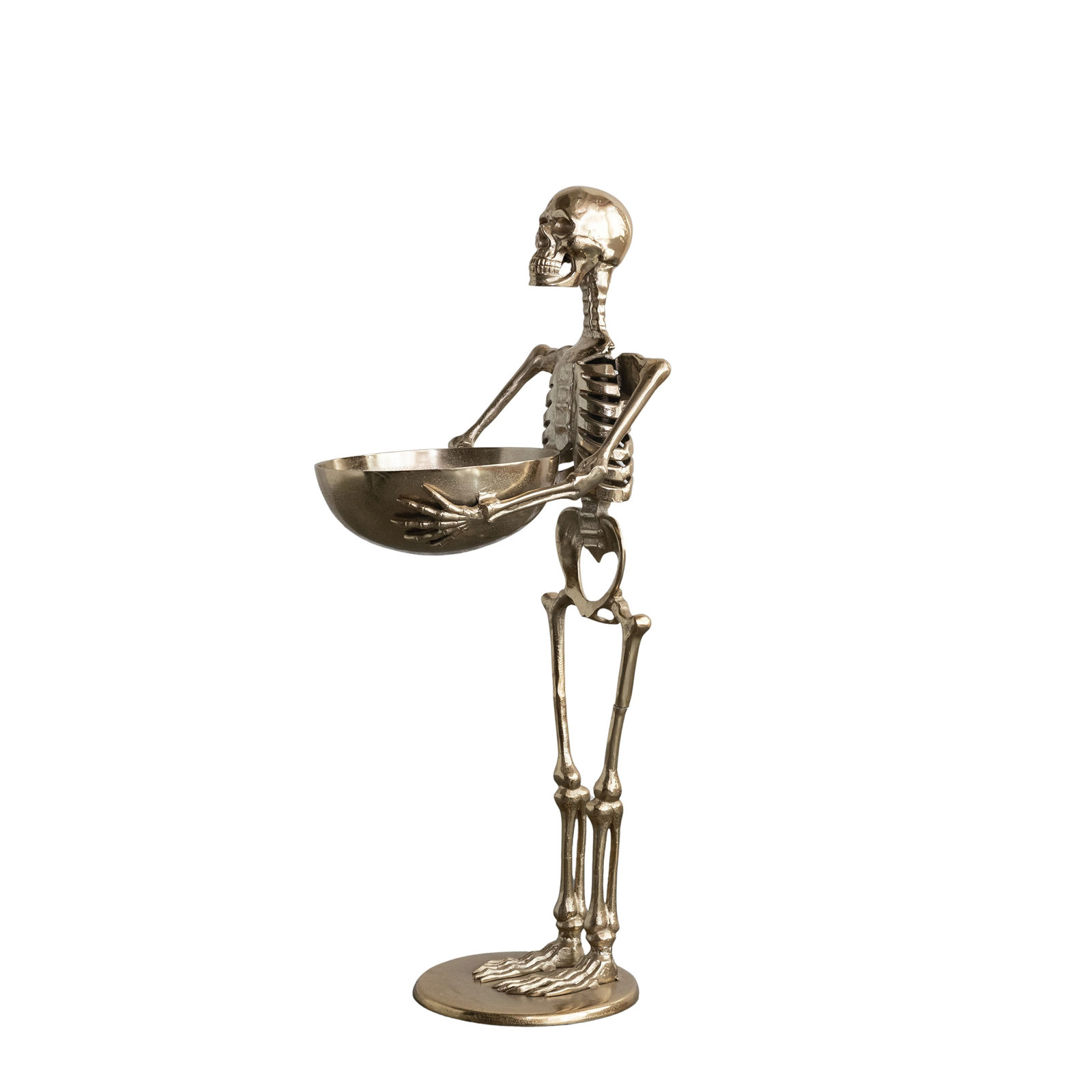 Cast Aluminum Skeleton Holding Bowl