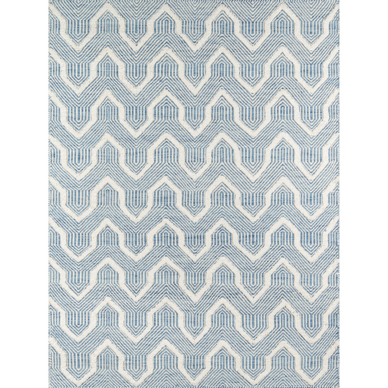 Langdon Geometric Handmade Flatweave Wool Blue/Ivory Area Rug, Rectangle 2' x 3'