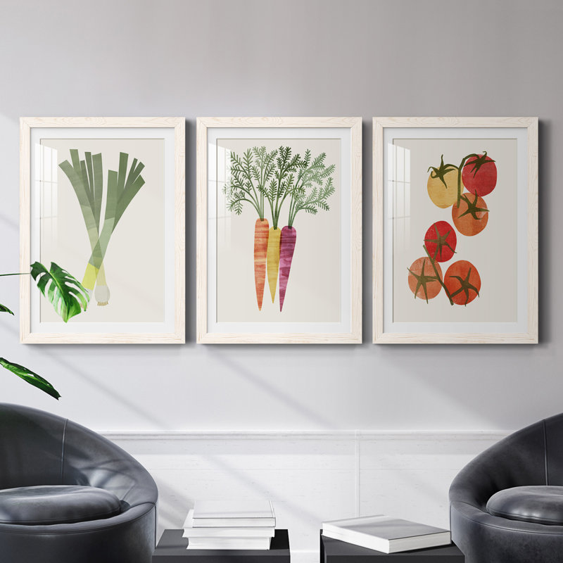 Organic Veg II - ensemble de 3 reproductions de cadres photo, H 20 po x l 51 po x P 1,5 po, Blanc