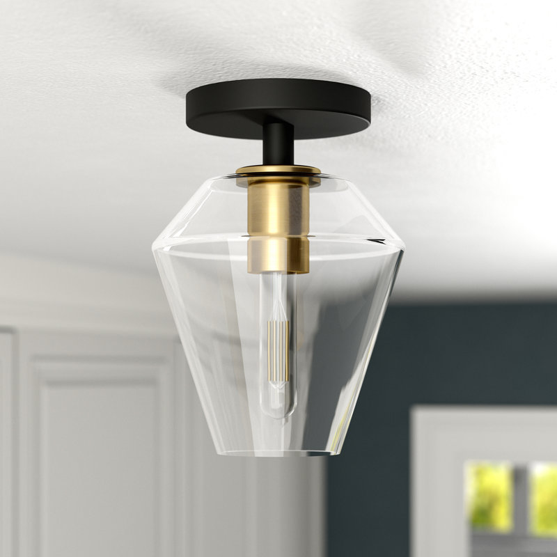 Alexsondra Glass Semi Flush Mount, Matte Black/Brass