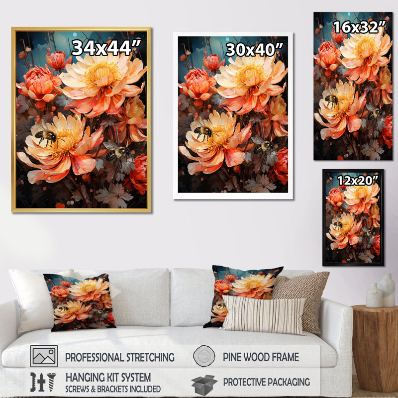 " Colorful Bee II ", Gold Floater Framed, 20" H x 12" W