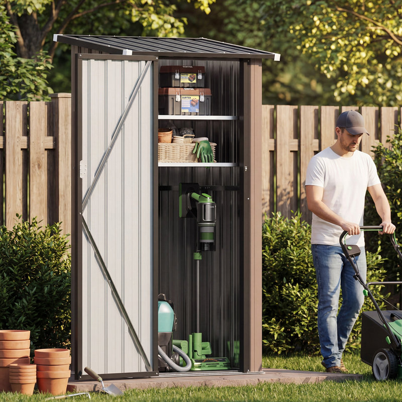 3' W x 3' D Metal Lean-To Storage Shed With 2 Adjustable Shelves