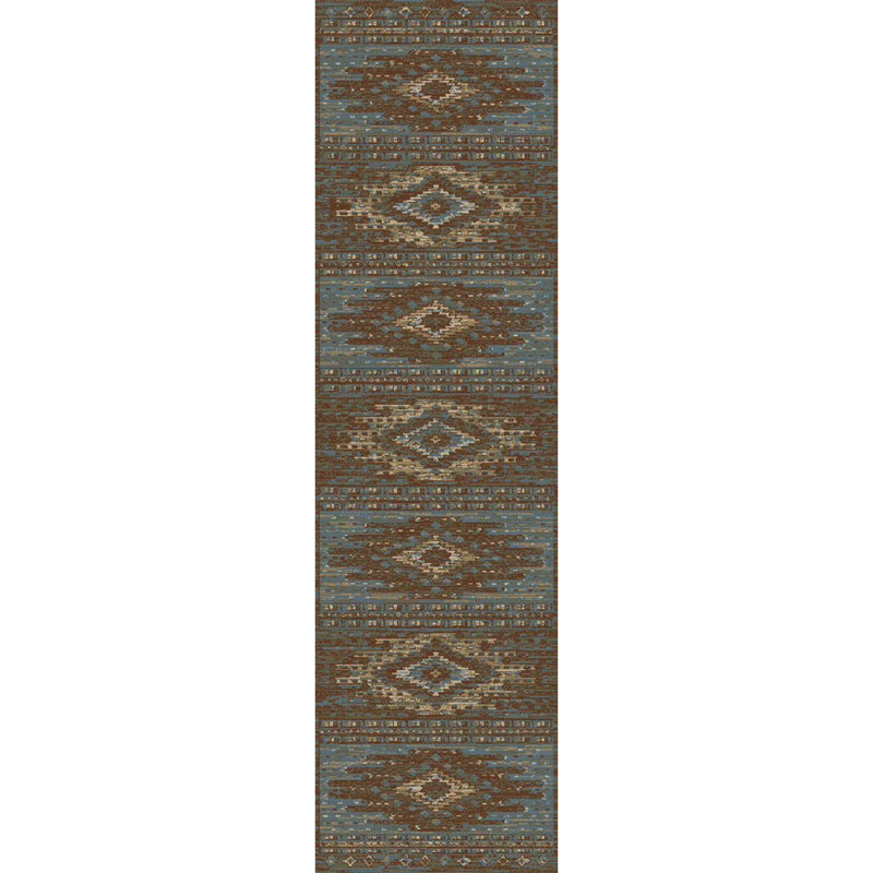 Tapis bleu / beige Bayville Southwestern, Tapis de couloir 2 pi 3 po x 7 pi 7 po