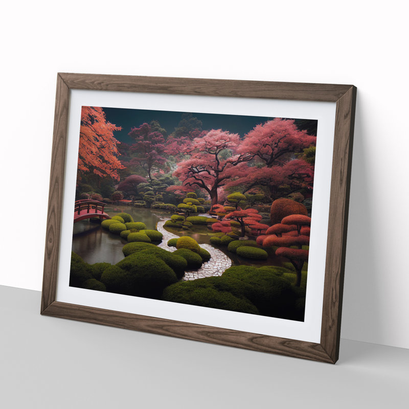 Japanese Garden Pond Vol.5 - Single Picture Frame Print, 46cm H x 64cm W x 2cm D, Walnut Framed