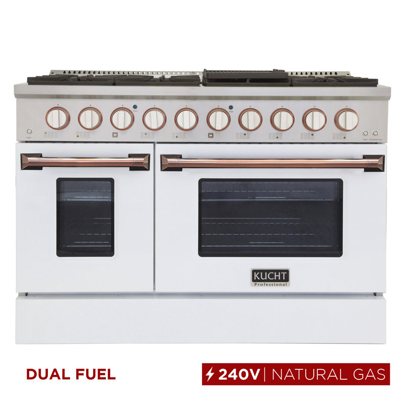 Kucht 48'' W Dual Fuel Range, White/Rose Gold, Natural Gas