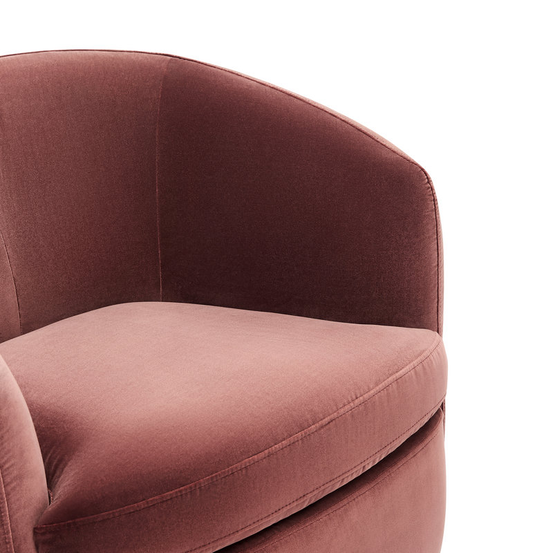 Fauteuil demi-tonneau pivotant rembourré Marcy, Velours brun rougeâtre Falkirk