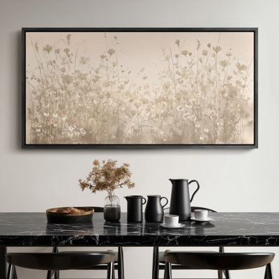 Extra Large Neutral Beige Meadow Floral Field Framed Canvas Print Wall Art