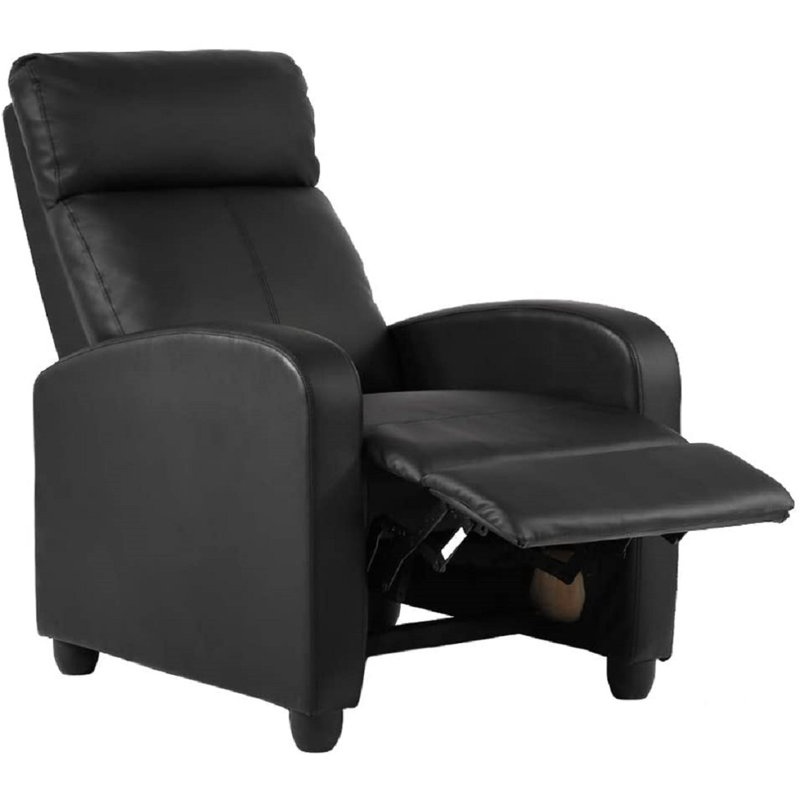 Berin Faux Leather Recliner, Black Faux Leather