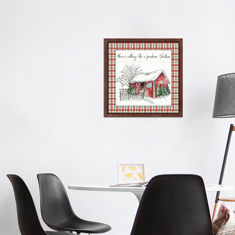 Holiday On The Farm Iv - Plaid by Anne Tavoletti - Print on Canvas, 93.98 cm H x 93.98 cm W, Brown Floater Framed